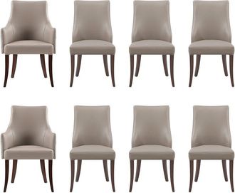 Manhattan Comfort 8Pc Connie Leatherette & Velvet Dining Chair & Arm Chair With Beech Wood Legs
