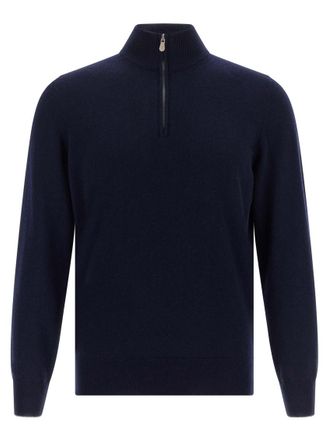 Brunello Cucinelli Navy Blue Zip-Fastening Sweater