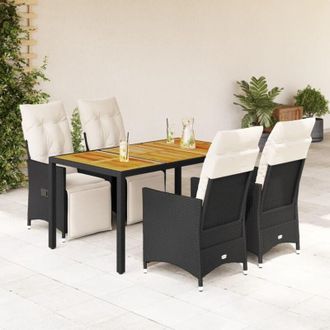 vidaXL Set De Muebles Jard&iacute;n 5 Pzas Con Cojines Rat&aacute;n Sint&eacute;tico Negro Vidaxl