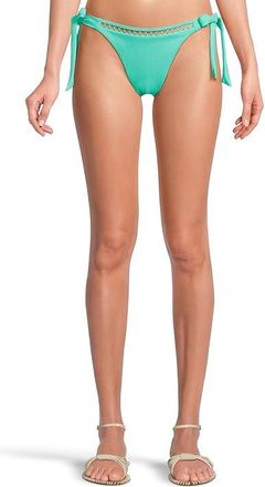 BECCA by Rebecca Virtue Modern Edge Rib Demi Tie Side Basic Bottom Womens Swimwear Aqua Sea : XS, Nylon/Spandex