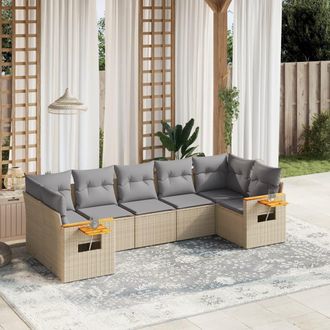 vidaXL Vidaxl - Set Sof&aacute;s De Jard&iacute;n 7 Piezas Y Cojines Rat&aacute;n Sint&eacute;tico Beige