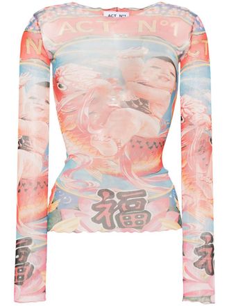 ACT N&ordm;1 Semi-doorzichtige sweater met print - Rood