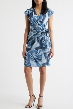 Anne Klein Floral Wrap Dress in Distant Mountain Multi at Nordstrom, Size X-Large