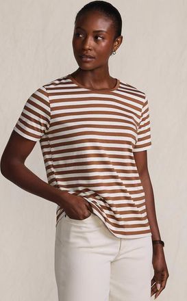 Lands End Relaxed Supima Cotton Crew Neck T-Shirt in Rich Ginger Even Stripe at Nordstrom, Size Large P
