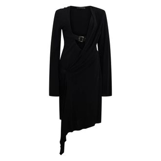 Alberta Ferretti Kleedjes, Dames, Zwart, L, Leer, Elegant Asymmetrisch Jurk met Lange Mouwen