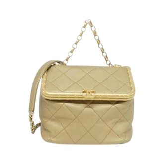 Chanel Pre-owned Lamsleer Schoudertas - Dames - Pre-owned - Beige - Maat: ONE Size Leer