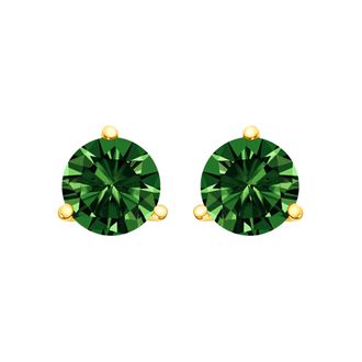 House of Brilliance 14K Gold 3-Prong Martini Set Lab Grown Green Diamond Solitaire Stud Earrings