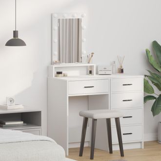 Berkfield Home Dressing Table with LED Lights&not;White 50x41x140 cm in White | Size: 50 x 41 x 140 cm
