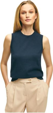 Brooks Brothers Supima Katoen Jersey Shell - Dames - Tops zonder mouwen - Blauw - L - Katoen - Tops