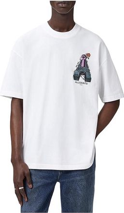 AllSaints Defiance Short Sleeve Crew Mens T Shirt Optic White : SM, Cotton
