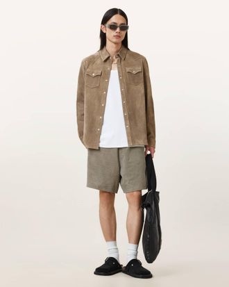 AllSaints Goat Suede Heeley Suede Shorts, Size: XL
