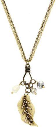 Olivia Welles Leaf & Imitation Pearl Pendant Necklace in Matte Gold /Oxidized Brass at Nordstrom Rack