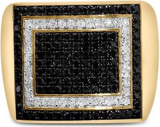 House of Brilliance Mens 10K Yellow Gold 1 1/4 ctw White and Black Diamond Geometric Ring at Nordstrom