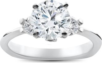 Pompeii3 1 3/8ct 3 Stone Diamond Solitaire Engagement Ring 14K White Gold Enhanced