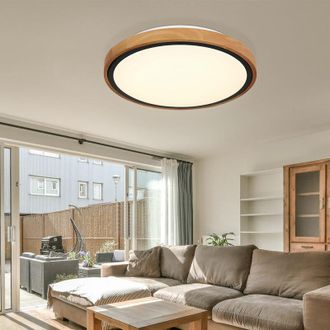 Globo Lighting Plafoniera, lampada da soggiorno, lampada in legno, casa di campagna, cct, metallo, nero, led 12W 530lm bianco caldo-bianco luce diurna, PxH