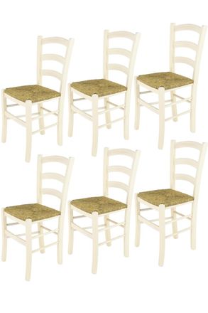 Tommychairs Tommychairs 6 Sillas Venice En Haya Anilina Blanca Y Asiento En Paja