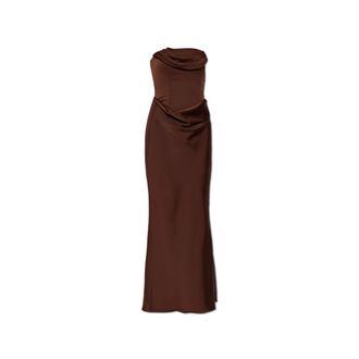 Rotate ROTATE Birger Christensen, Party Dresses, female, Brown, Size: S Satin Off-Shoulder Dress