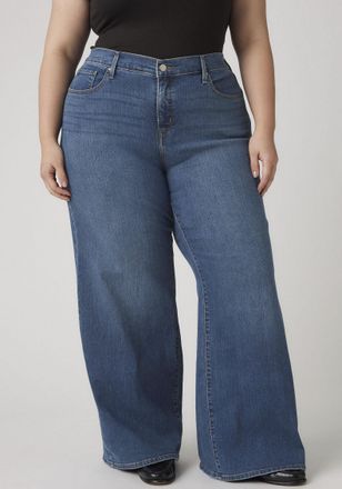 Levi's Plus Weite Jeans LEVIS PLUS PL 318 SHAPING WIDE LEG, Damen, Gr. 14 (46), L&auml;nge 34, clever girl plus, Denim/Jeans, Obermaterial: 80% Baumwolle, 19% Polyeste