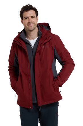 Mountain Warehouse Thunderstorm Mens 3 in 1 Jacket Waterproof Inner Fleece Hooded Winter Coat Red - Size X-Small