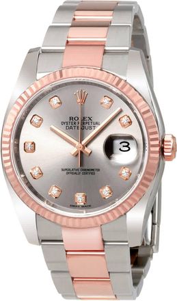 Rolex Datejust Rhodium Dial Steel and 18K Everose Gold Diamond Mens Watch 116231RDO
