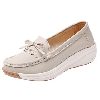 Generic UK 4 Womens Leather Loafers Mocassins Low Wedge Heel Office Shoes Formal Smart Casual Pumps Slip on Platform Wedge Heel Walking Shoes Comfort Sporty W