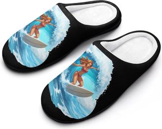 Generic Ocean Surfing Woman Womens Slippers Warm House Slippers Indoor House Shoes with Anti-Skid Rubber Sole