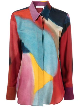 Chlo&eacute; Blouse met abstracte print - Blauw