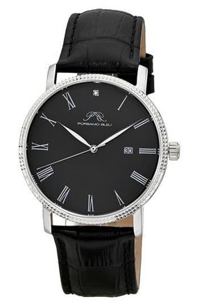 Porsamo Bleu Veritas 1 Croc Embossed Leather Strap Watch, 40mm in Silver at Nordstrom Rack