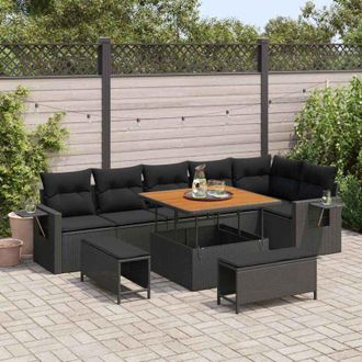 vidaXL Conjunto De Sof&aacute; De Jard&iacute;n 9 Pcs Negro Rat&aacute;n Sint&eacute;tico Vidaxl