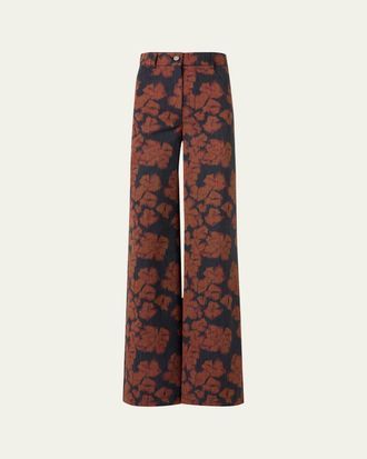 Akris Cooper Ikat Flower Pants in Cotton Canvas