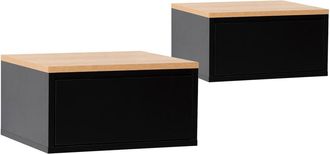 HOMN Juego 2 mesitas de noche flotante 1 caj&oacute;n color negro/roble