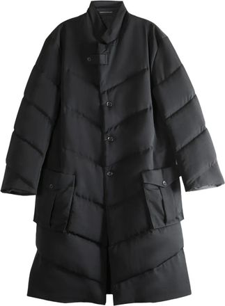 Yohji Yamamoto quilted diagonal-seam coat - Black