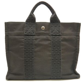 Herm&egrave;s Her Line Black Gray Cotton Canvas Tote Bag (Pre-Owned)