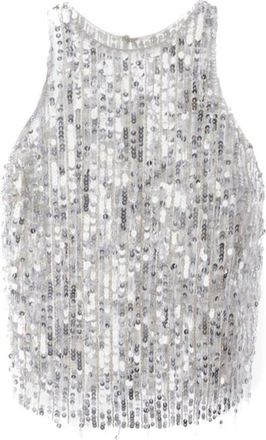 Elisabetta Franchi Top met Pailletten - Dames - Tops zonder mouwen - Grijs - L - Pailletten - Tops