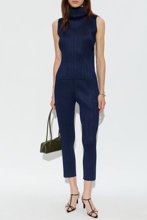 Pleats Please Issey Miyake Pleated Trousers, Womens, Navy Blue