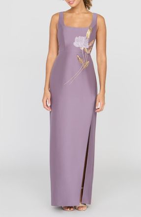 Kay Unger Paloma Beaded Placed Floral Sheath Gown in Heather at Nordstrom, Size 14