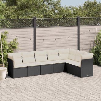 vidaXL Vidaxl - Set De Comedor De Jard&iacute;n 7 Pzas Y Cojines Rat&aacute;n Sint&eacute;tico Negro