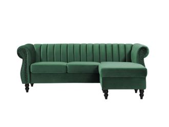 VENTE-UNIQUE.COM Sof&aacute; rinconera terciopelo 4 plazas verde pino 212x148cm