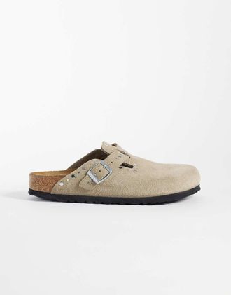 Birkenstock Boston - Zoccoli color talpa con borchie e pianta stretta-Neutro