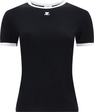 Courr&egrave;ges Womens Logo T-Shirt Black-Heritage White Cotton T-Shirts Black/heritage And Polos