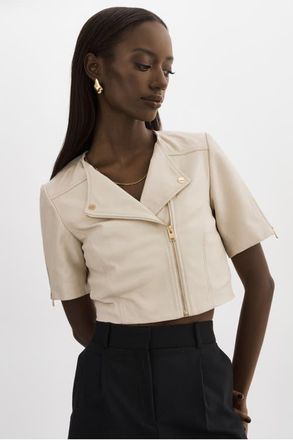 LaMarque Kirsi Gold | Cropped Biker Jacket in Bone at Nordstrom, Size Xx-Small