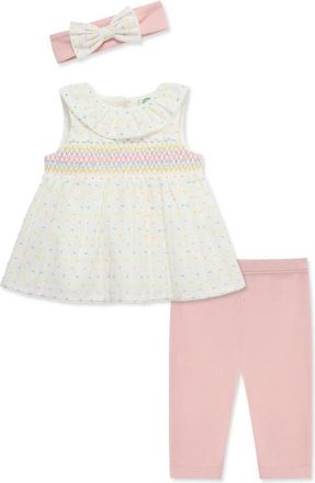 Little Me Smocked Tunic, Leggings & Headband Set in White/Pink at Nordstrom, Size 18M