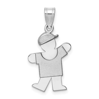 Diamond2Deal 14k White Gold The Kids Small Boy with Hat on Left Engravable Kiss Charm Pendant