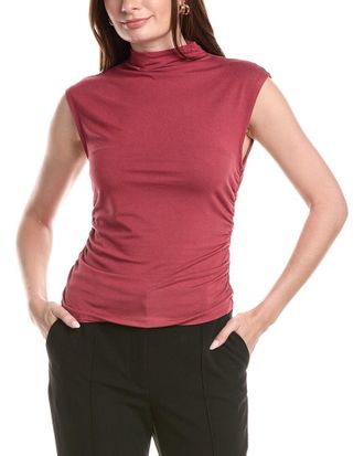 T Tahari Mock Neck Ruched Top