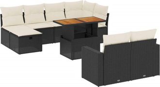 vidaXL Set De Sof&aacute;s De Jard&iacute;n 11 Pzas Y Cojines Rat&aacute;n Sint&eacute;tico Negro Vidaxl