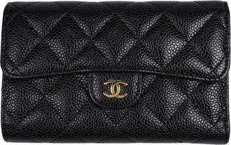 Chanel Black Grained Calfskin Wallet (Tri-Fold) (Pre-Owned)