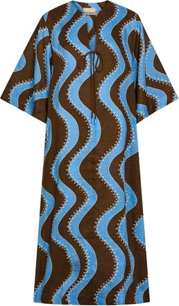 Alemais Alemais Frankie Wavy-print Linen Midi Dress - Blue - 12 (UK12 / M)