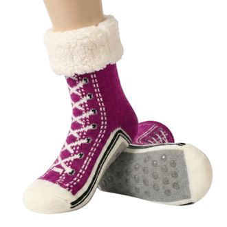 Generic Ultra-thick Cashmere Cute Slipper Home Socks Sport Fleece Lined Knit House Socks Fun Warm Thermal Winter Booties (Purple)