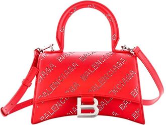 Balenciaga Red All Over Logo Crystals Leather Hourglass Top Handle, Never Carried (Authentic Pre-Loved)