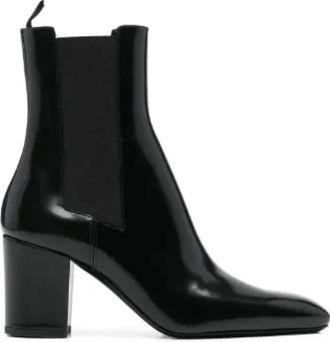 Saint Laurent Betty Chelsea laarzen- Zwart- Hoge hak - Dames - Laarzen met Hak - Zwart - 39 1/2 EU - Leer - Schoenen